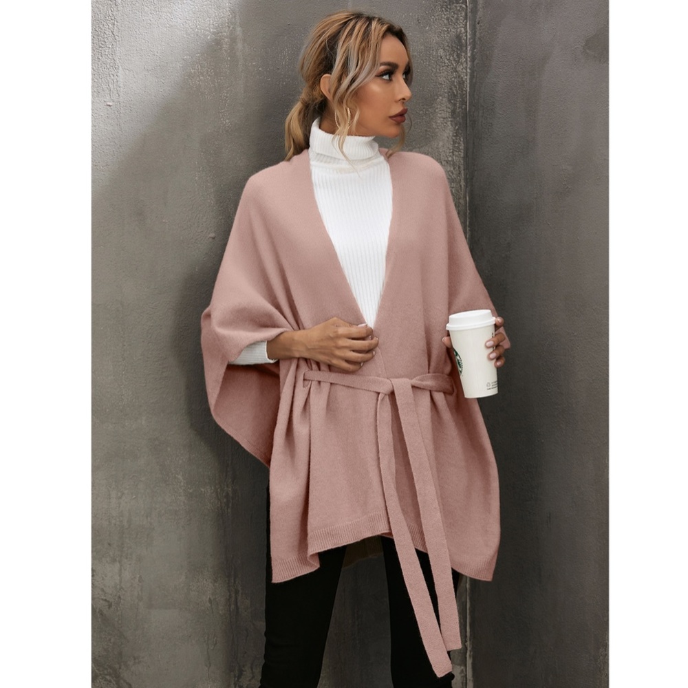 Knitted Cape Belted in Pink - Picture 2 of 10